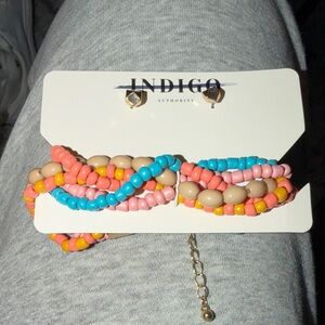 Indigo Authority Beaded Braided Necklace in Turquoise, Pink & Coral